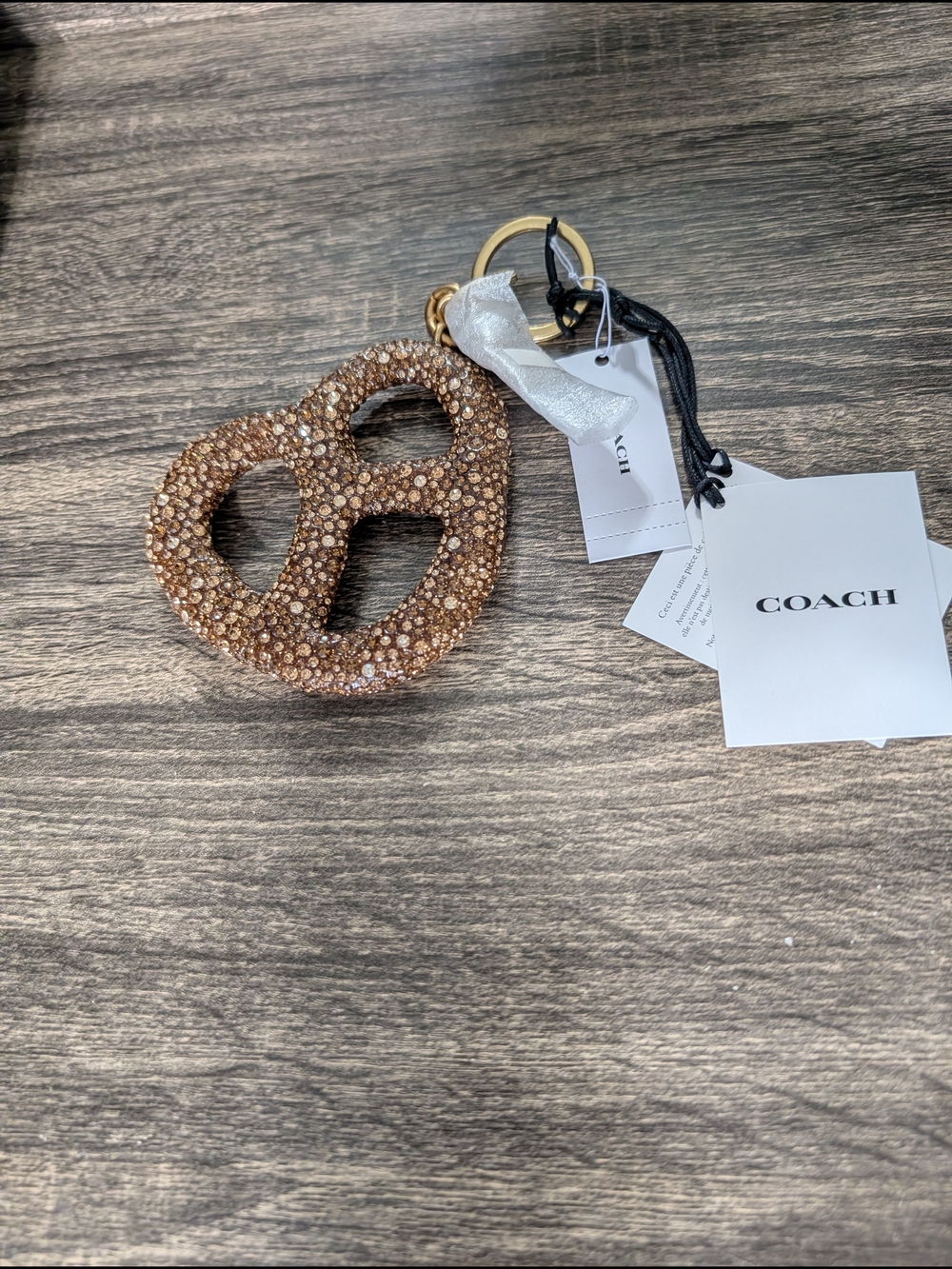 COACH Gold Crystal Pretzel Keychain Charm - Picture 3 of 6